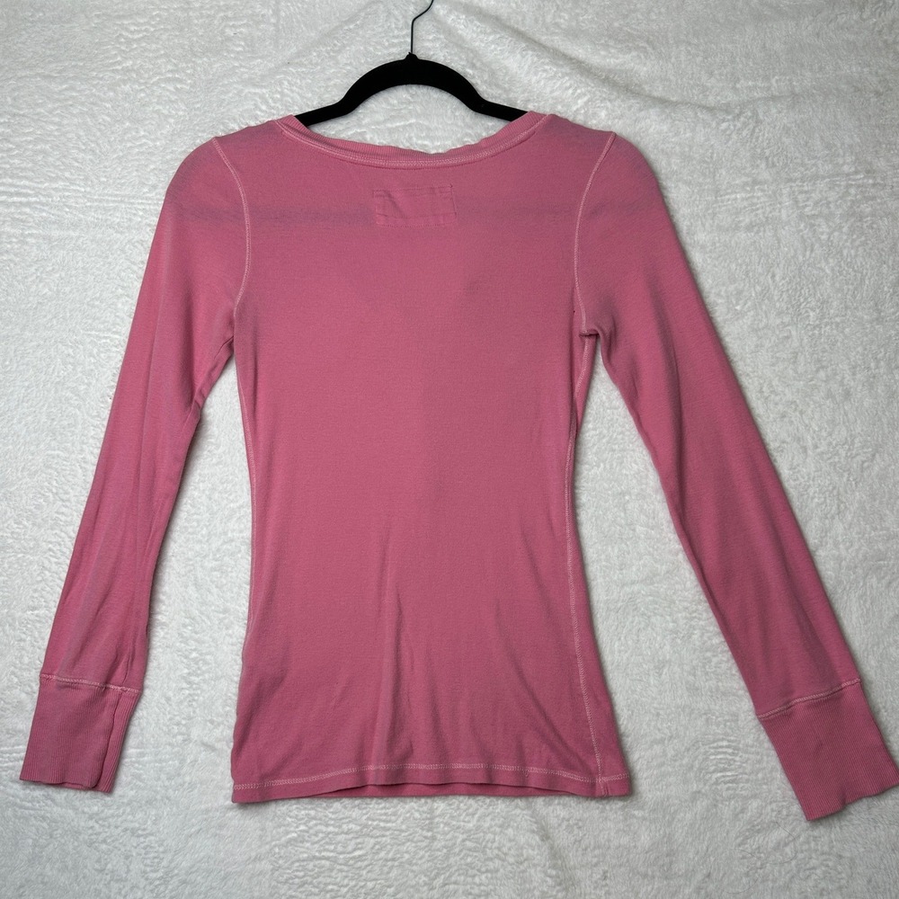 Aeropostale Henley Top Womens Medium Pink Y2K Graphic Long Sleeve Ribbed - Picture 2 of 8
